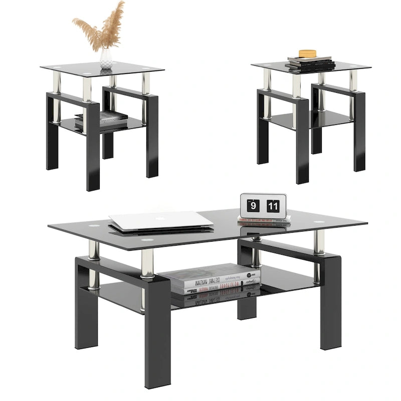 Square Tempered Glass Coffee End Table (Set Of 2) - 17.72 x 17.72 x 20.50 9