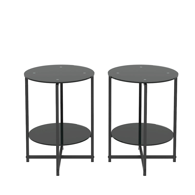 2-piece set (Black) Tempered Glass End Table, Round Coffee Table for Bedroom Living Room Office 14