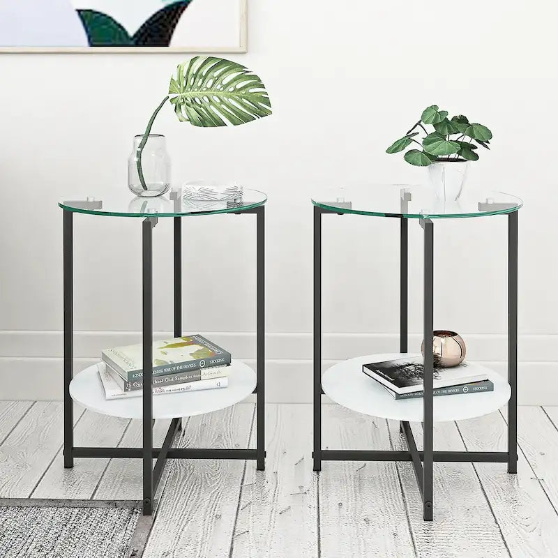 2-piece set (Black) Tempered Glass End Table, Round Coffee Table for Bedroom Living Room Office 15