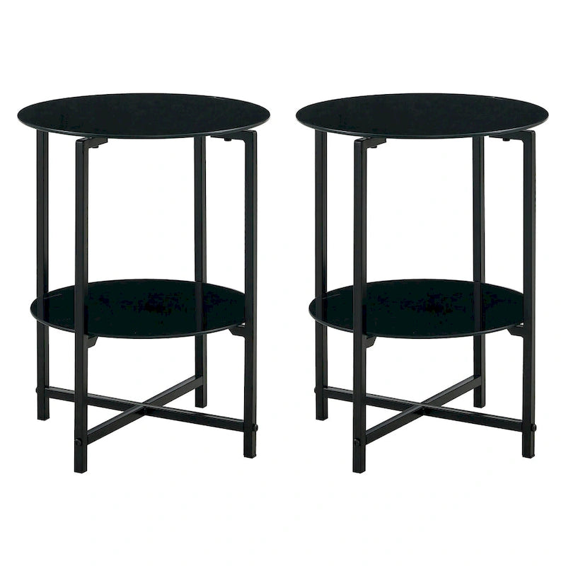 2-piece set (Black) Tempered Glass End Table, Round Coffee Table for Bedroom Living Room Office 4