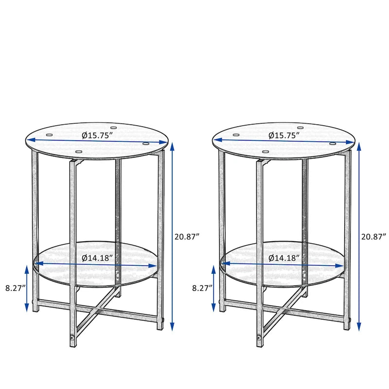 2-piece set (Black) Tempered Glass End Table, Round Coffee Table for Bedroom Living Room Office 5
