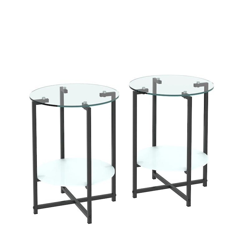 2-piece set (Black) Tempered Glass End Table, Round Coffee Table for Bedroom Living Room Office 9