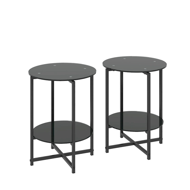 2-piece set (Black) Tempered Glass End Table, Round Coffee Table for Bedroom Living Room Office 11