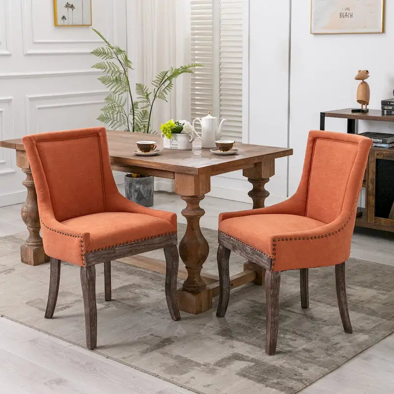 Ultra Side Dining Chair with Thickened Fabric and Bronze Nail Head, Set of 2 29