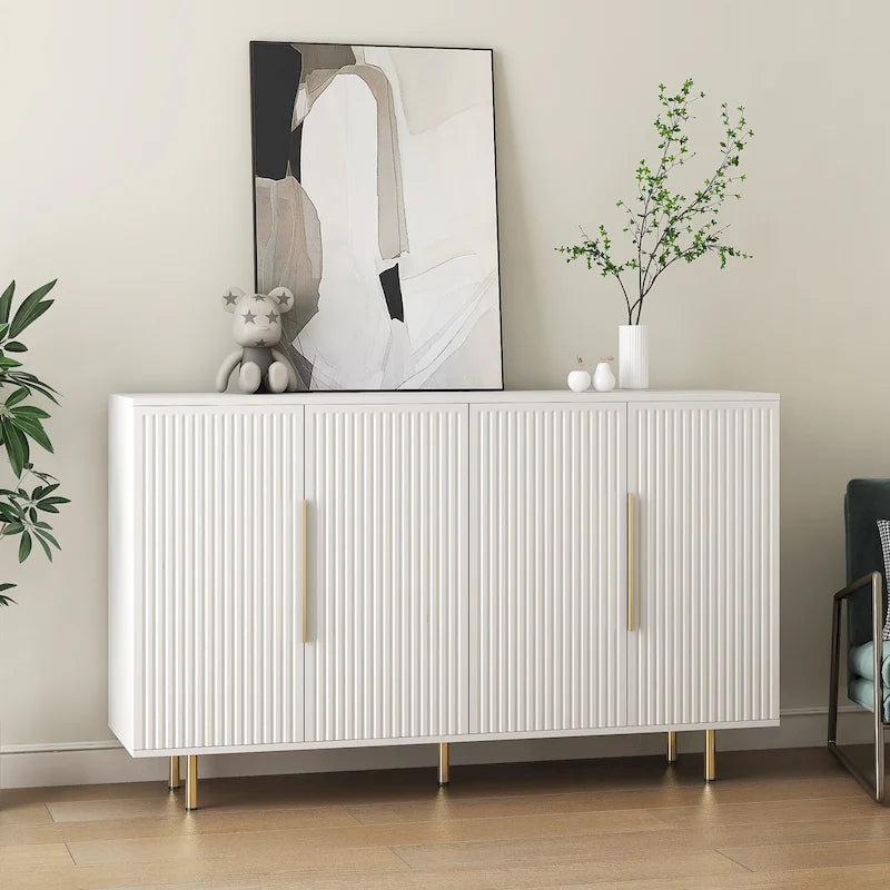 Buffet Cabinet with Fluted Decorative Doors, Wood Sideboard Cabinet with Metal Handles, Storage Cabinet with Adjustable Shelves 3