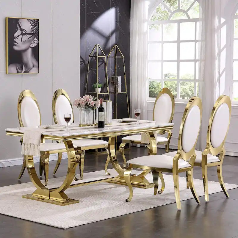 Modern Dining Room Table with Stainless Steel Metal U-Base 16