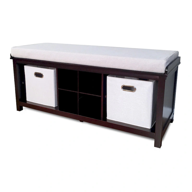 John Louis Home Solid Wood Entryway Bench with 4 Shoe Cubbies Espresso