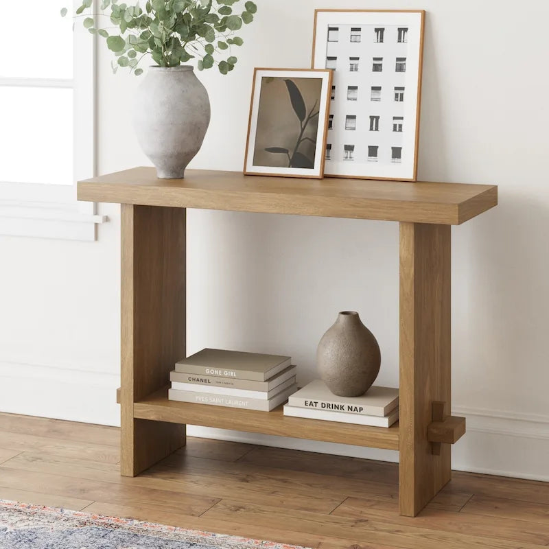 Nathan James Virgo Farmhouse 2-Tier Console Table in Wire-Brushed Wood Finish 36