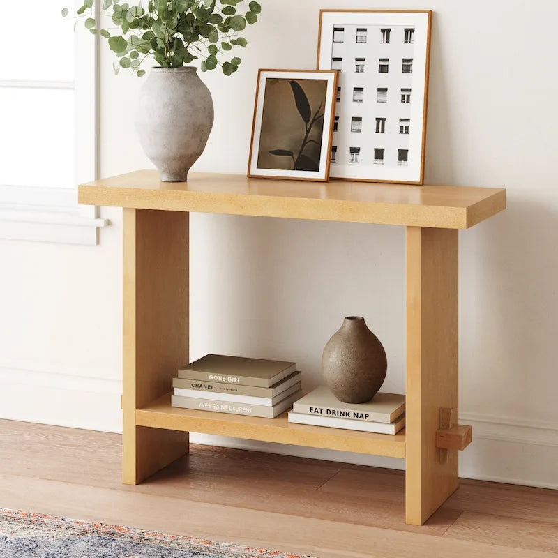 Nathan James Virgo Farmhouse 2-Tier Console Table in Wire-Brushed Wood Finish 37