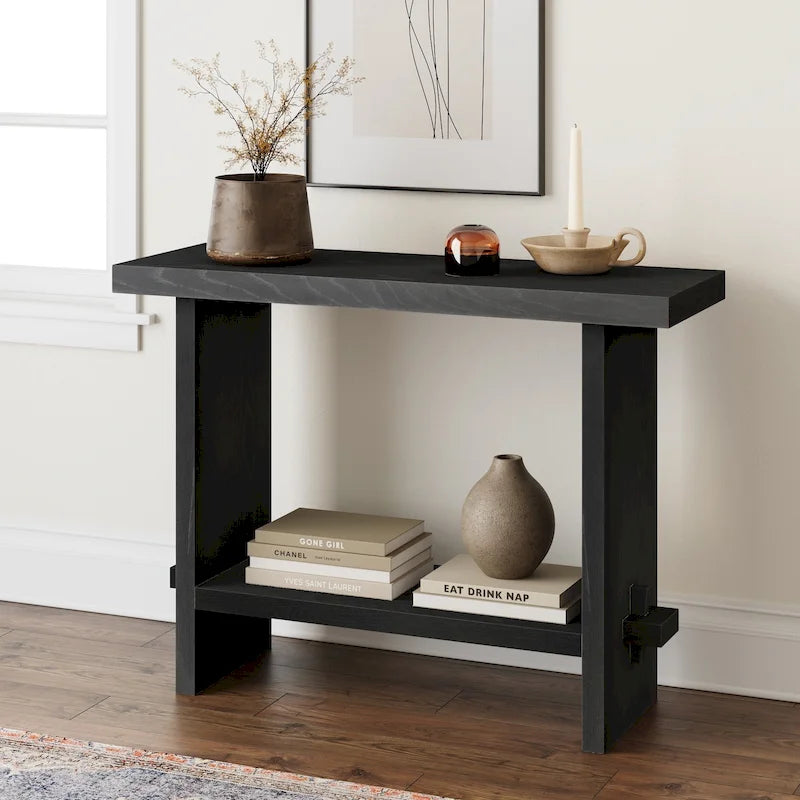 Nathan James Virgo Farmhouse 2-Tier Console Table in Wire-Brushed Wood Finish 38