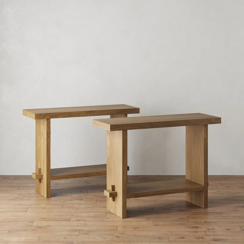Nathan James Virgo Farmhouse 2-Tier Console Table in Wire-Brushed Wood Finish 39
