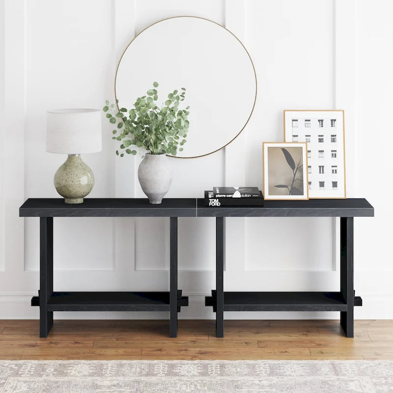 Nathan James Virgo Farmhouse 2-Tier Console Table in Wire-Brushed Wood Finish 40