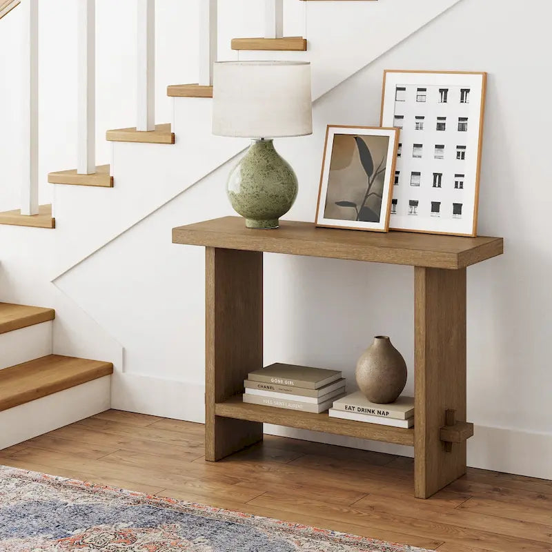 Nathan James Virgo Farmhouse 2-Tier Console Table in Wire-Brushed Wood Finish 5