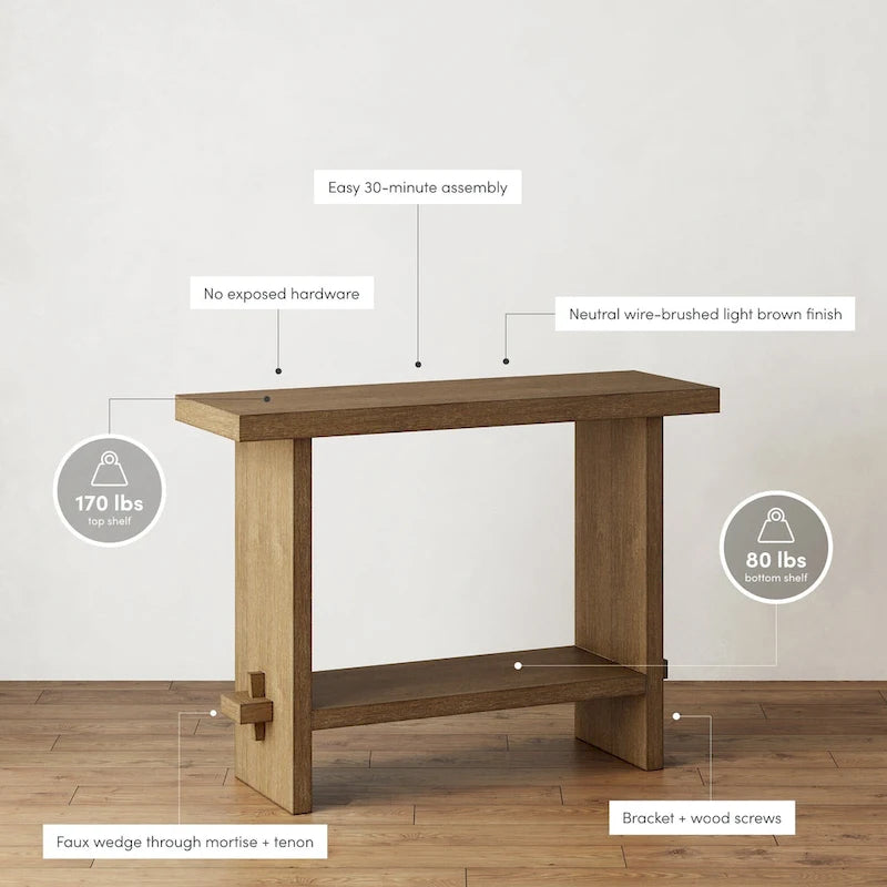 Nathan James Virgo Farmhouse 2-Tier Console Table in Wire-Brushed Wood Finish 6