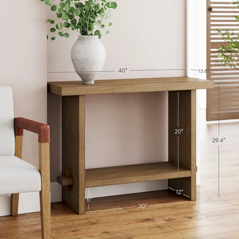 Nathan James Virgo Farmhouse 2-Tier Console Table in Wire-Brushed Wood Finish 7