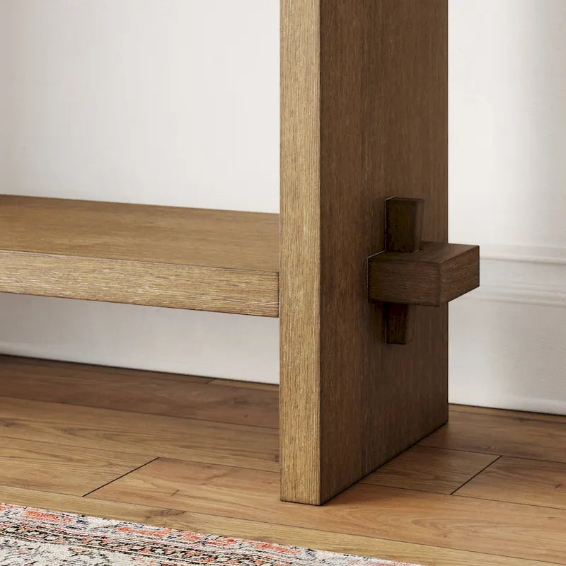 Nathan James Virgo Farmhouse 2-Tier Console Table in Wire-Brushed Wood Finish 9