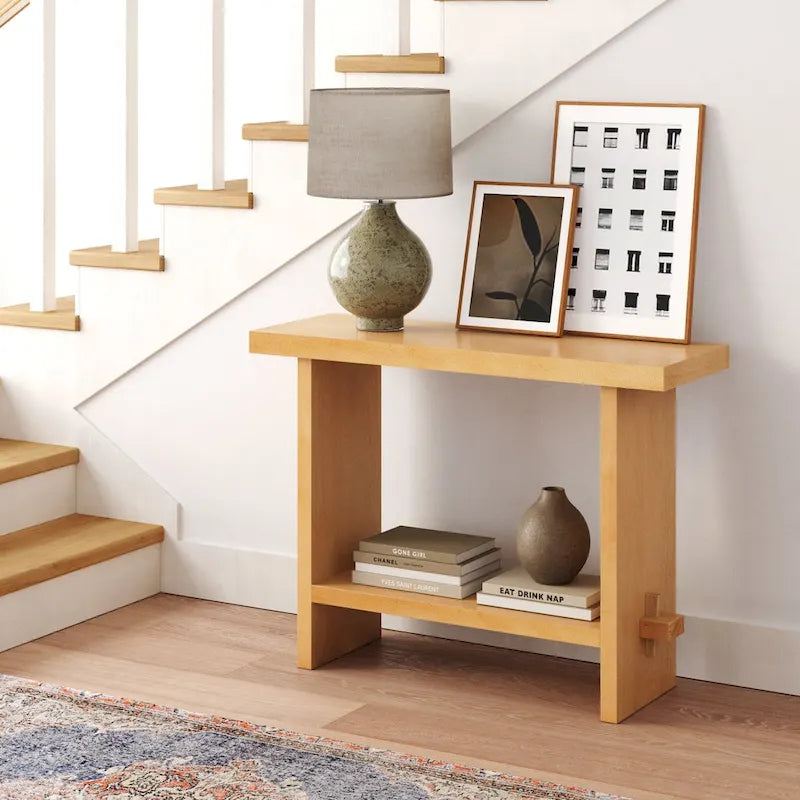Nathan James Virgo Farmhouse 2-Tier Console Table in Wire-Brushed Wood Finish 10