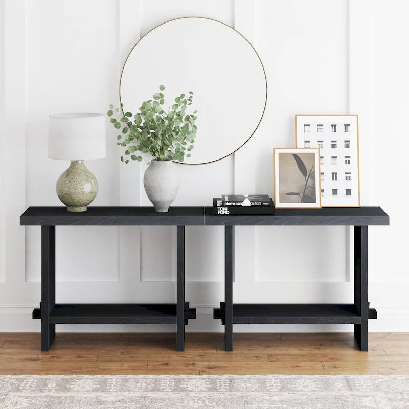 Nathan James Virgo Farmhouse 2-Tier Console Table in Wire-Brushed Wood Finish 16