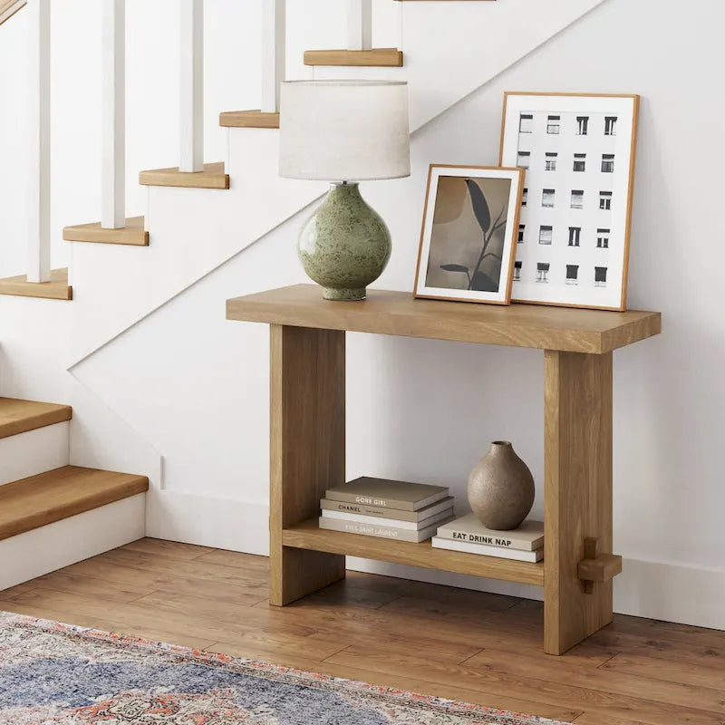 Nathan James Virgo Farmhouse 2-Tier Console Table in Wire-Brushed Wood Finish 19