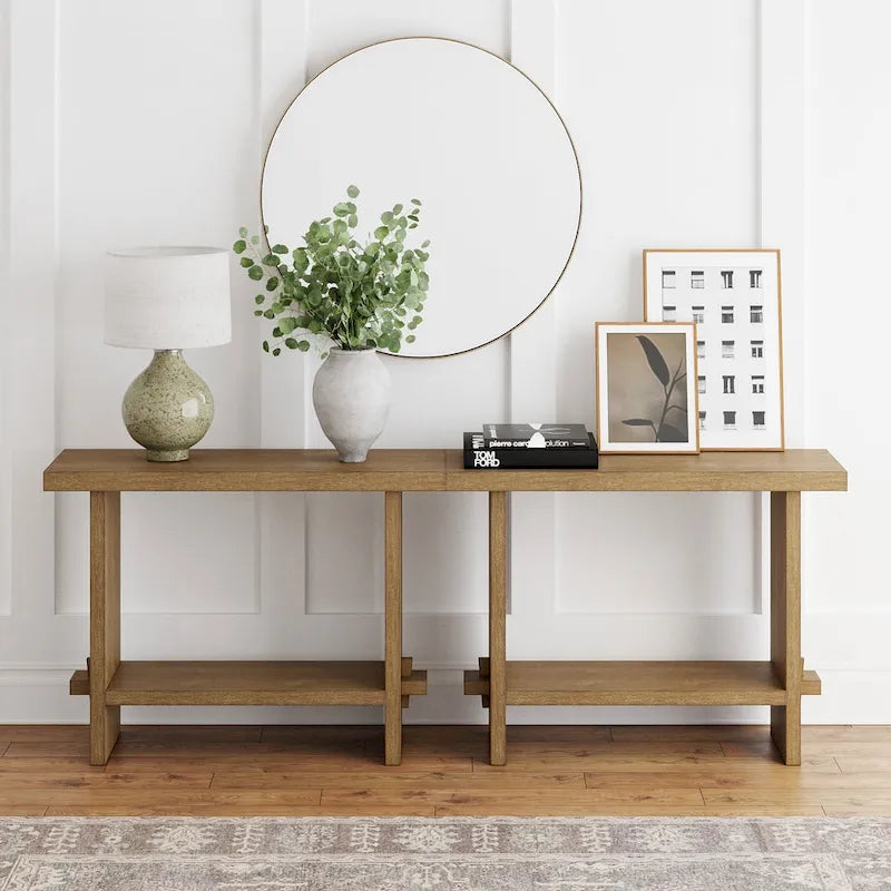 Nathan James Virgo Farmhouse 2-Tier Console Table in Wire-Brushed Wood Finish 26