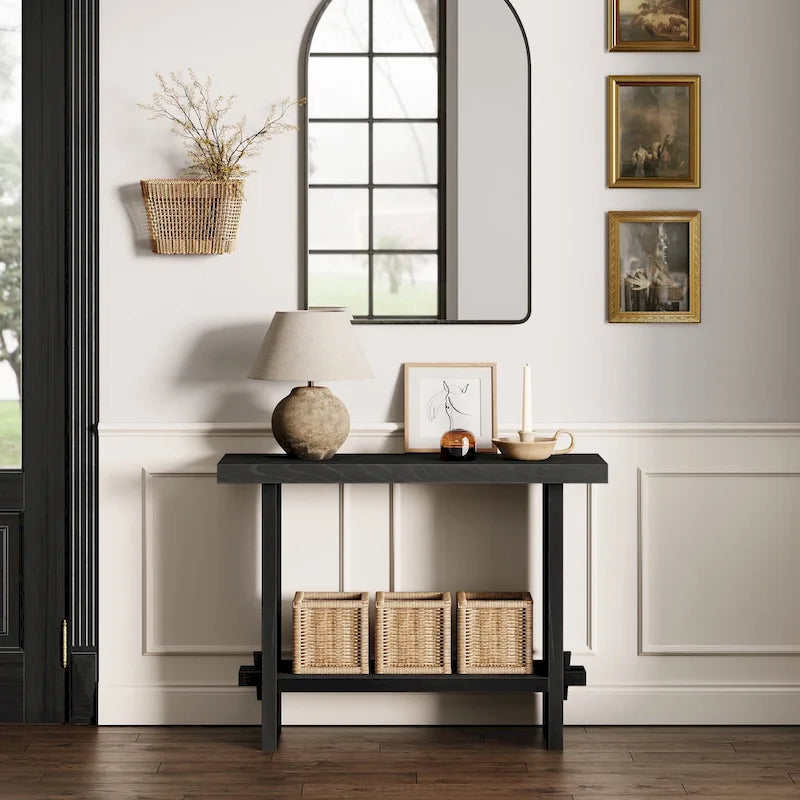 Nathan James Virgo Farmhouse 2-Tier Console Table in Wire-Brushed Wood Finish 28