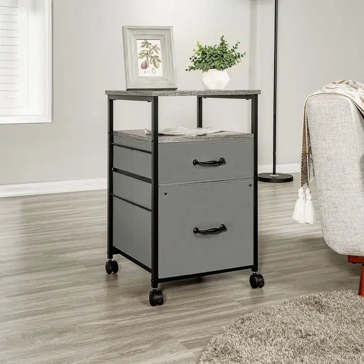 2 Drawer Mobile File Cabinet Rolling Printer Stand with Open Storage Shelf Fabric Vertical Filing Cabinet 33