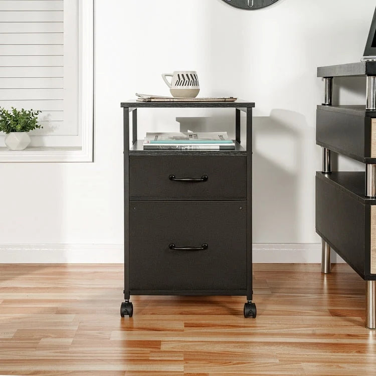 2 Drawer Mobile File Cabinet Rolling Printer Stand with Open Storage Shelf Fabric Vertical Filing Cabinet 4