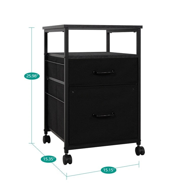2 Drawer Mobile File Cabinet Rolling Printer Stand with Open Storage Shelf Fabric Vertical Filing Cabinet 5