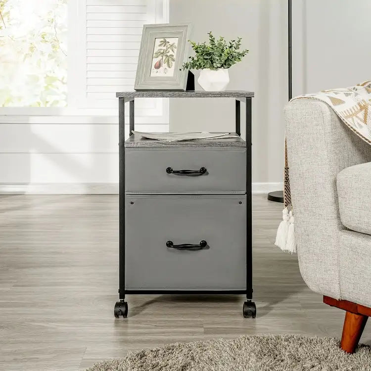 2 Drawer Mobile File Cabinet Rolling Printer Stand with Open Storage Shelf Fabric Vertical Filing Cabinet 13
