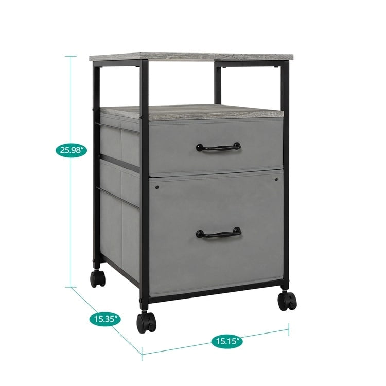 2 Drawer Mobile File Cabinet Rolling Printer Stand with Open Storage Shelf Fabric Vertical Filing Cabinet 14