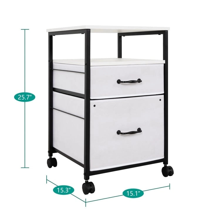 2 Drawer Mobile File Cabinet Rolling Printer Stand with Open Storage Shelf Fabric Vertical Filing Cabinet 24