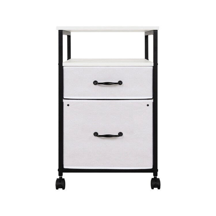 2 Drawer Mobile File Cabinet Rolling Printer Stand with Open Storage Shelf Fabric Vertical Filing Cabinet 25