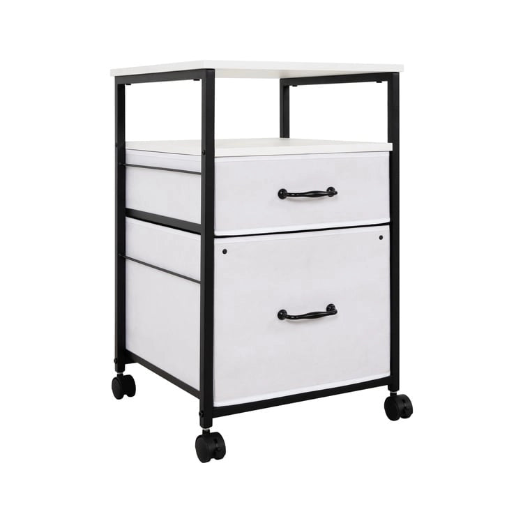 2 Drawer Mobile File Cabinet Rolling Printer Stand with Open Storage Shelf Fabric Vertical Filing Cabinet 26