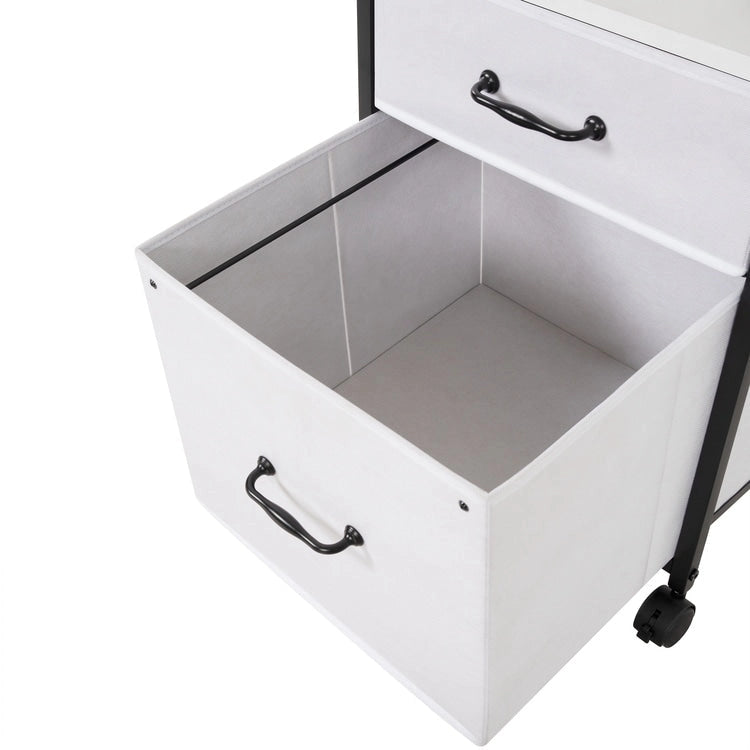 2 Drawer Mobile File Cabinet Rolling Printer Stand with Open Storage Shelf Fabric Vertical Filing Cabinet 30