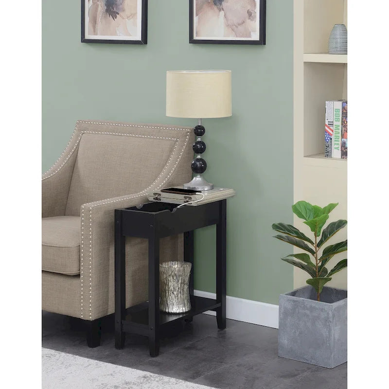 Convenience Concepts American Heritage Flip Top End Table with Charging Station and Shelf 5