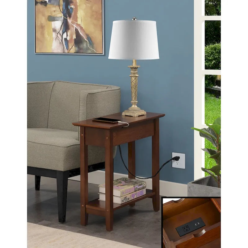 Convenience Concepts American Heritage Flip Top End Table with Charging Station and Shelf 6