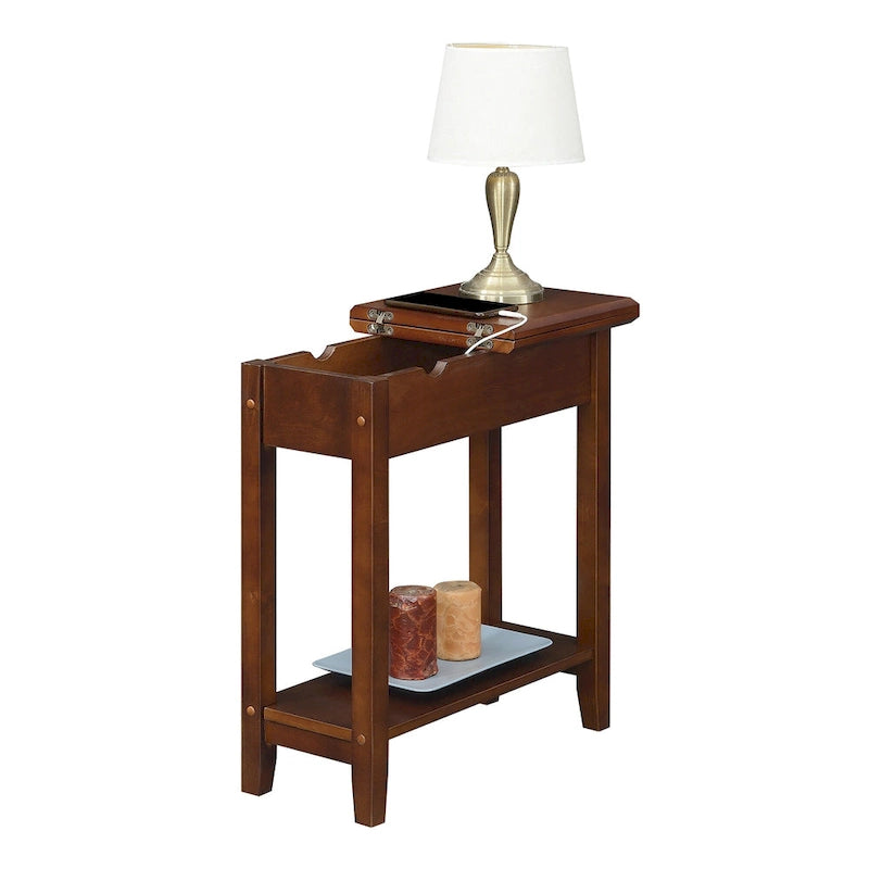 Convenience Concepts American Heritage Flip Top End Table with Charging Station and Shelf 7