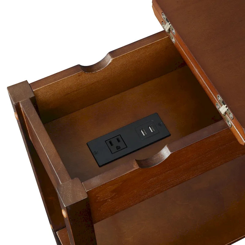 Convenience Concepts American Heritage Flip Top End Table with Charging Station and Shelf 9