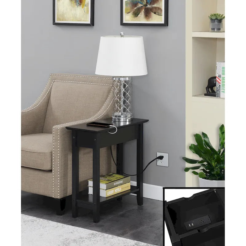 Convenience Concepts American Heritage Flip Top End Table with Charging Station and Shelf 10