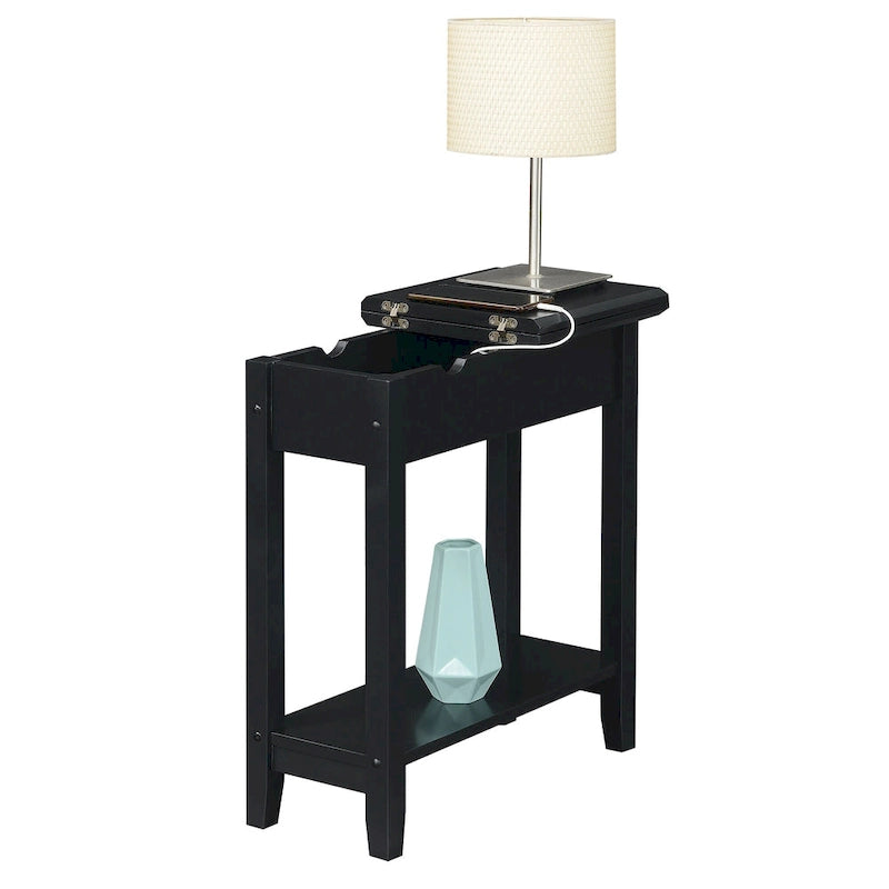 Convenience Concepts American Heritage Flip Top End Table with Charging Station and Shelf 11