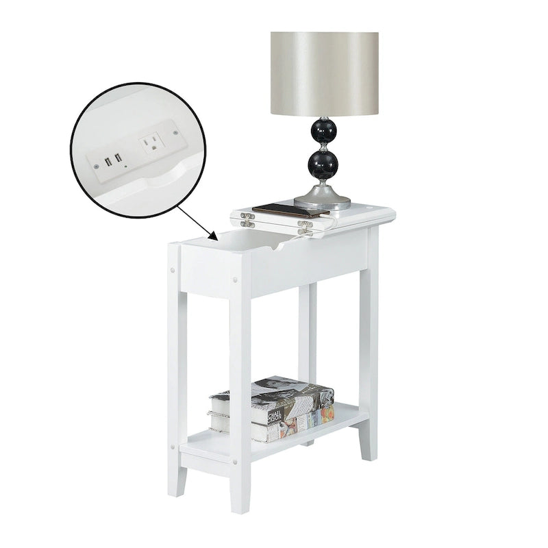 Convenience Concepts American Heritage Flip Top End Table with Charging Station and Shelf 14