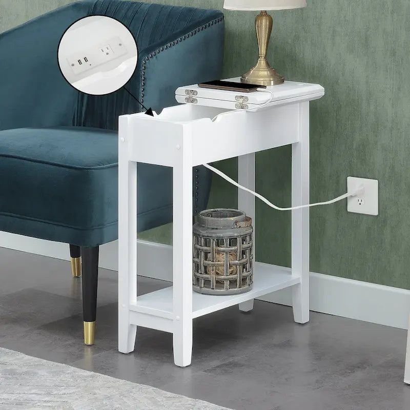 Convenience Concepts American Heritage Flip Top End Table with Charging Station and Shelf 16
