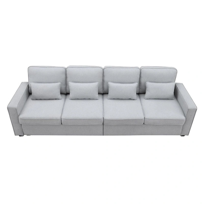 104 4-Seater Modern Linen Fabric Sofa with Armrest Pockets and 4 Pillows 9