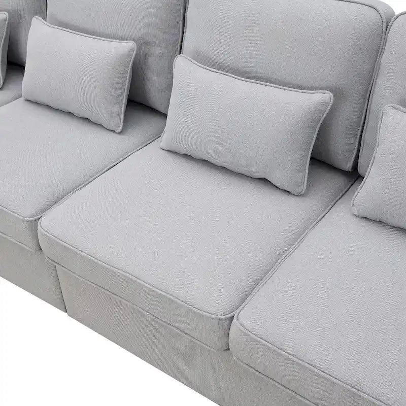 104 4-Seater Modern Linen Fabric Sofa with Armrest Pockets and 4 Pillows 10