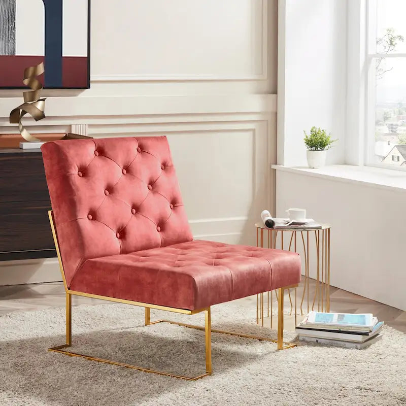 Corvus Savannah Tufted Velvet Upholstered Lounge Accent Chair 19