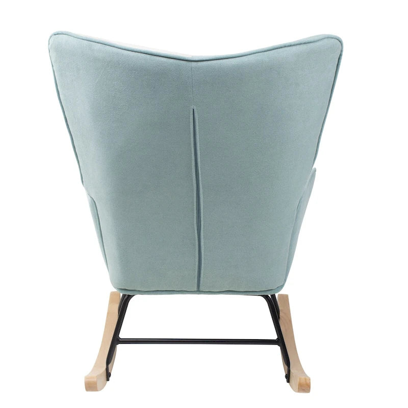 Mid Century Fabric Rocker Chair with Wood Legs and Patchwork Linen 26
