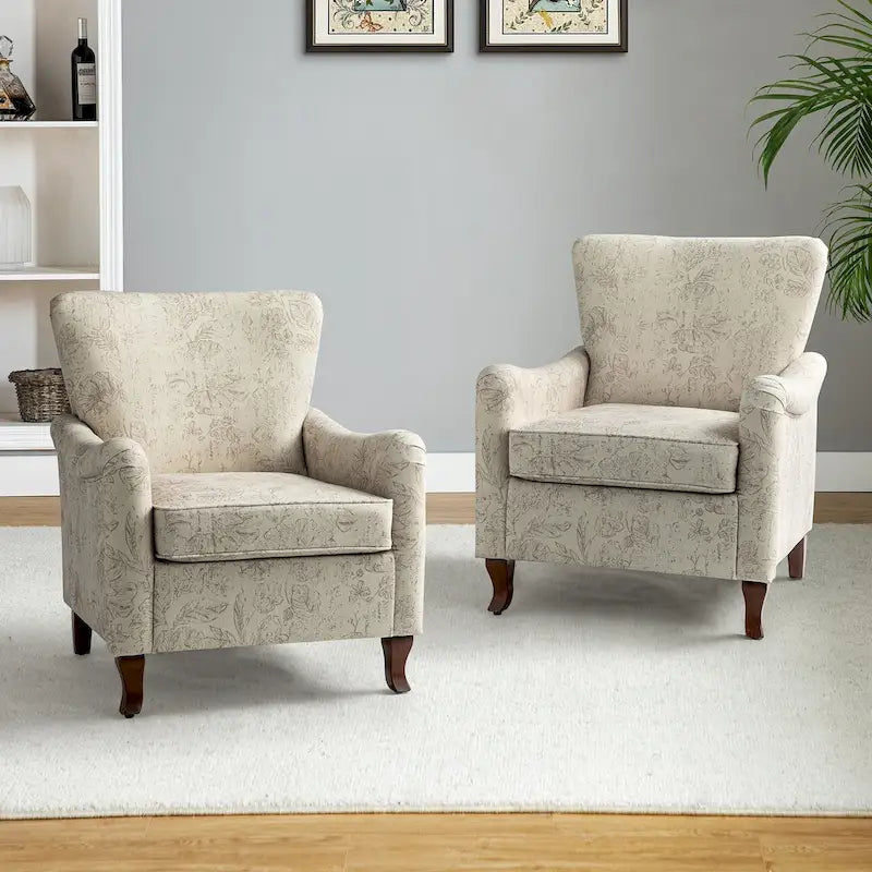 Samouel Modern Floral Upholstered Armchair with Wingback Design Set of 2 by HULALA HOME 36