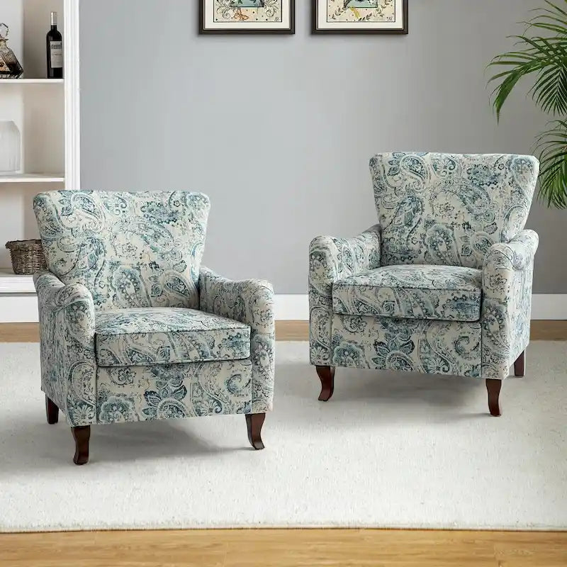 Samouel Modern Floral Upholstered Armchair with Wingback Design Set of 2 by HULALA HOME 37
