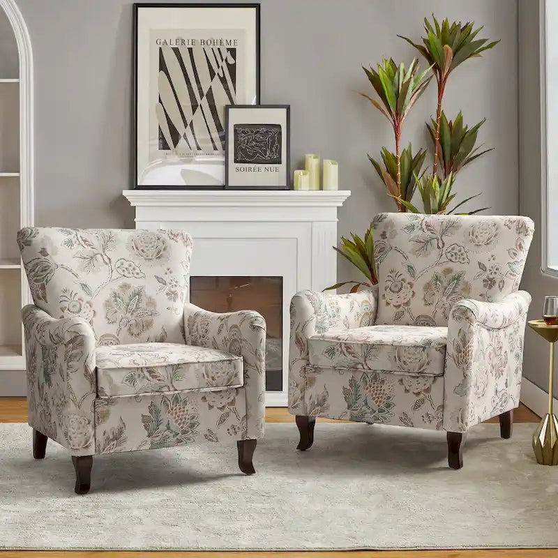 Samouel Modern Floral Upholstered Armchair with Wingback Design Set of 2 by HULALA HOME 39