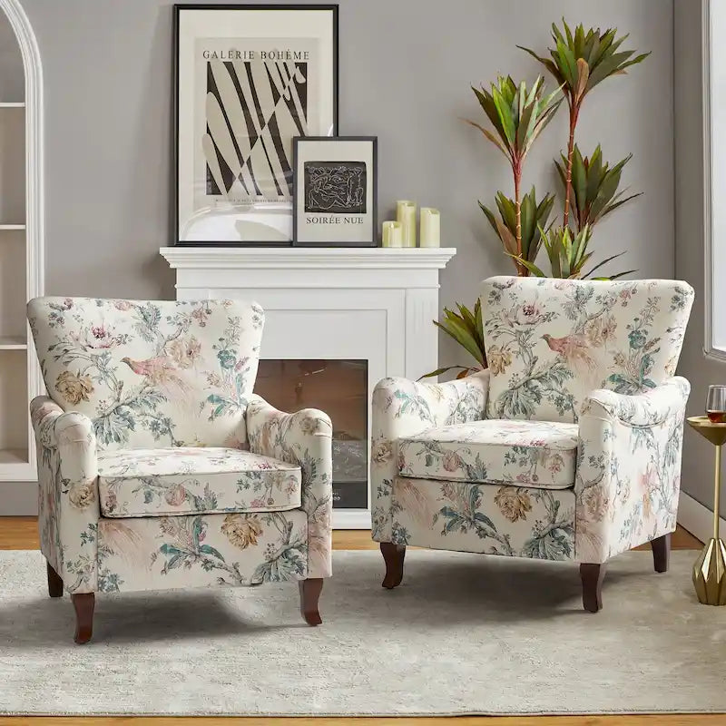 Samouel Modern Floral Upholstered Armchair with Wingback Design Set of 2 by HULALA HOME 40